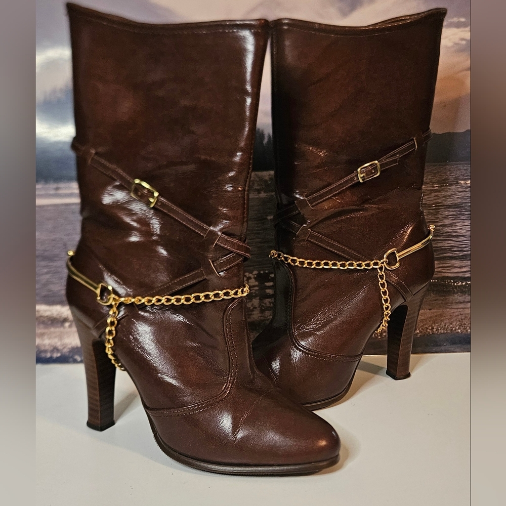 Faux Leather Heel Boots